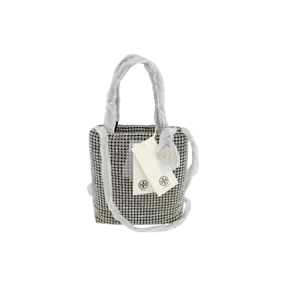 TORY BURCH Night Owl Crystal Embellished Mini Tote in Silver